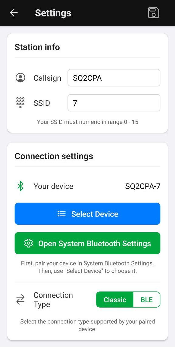 Settings screen 1